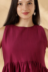 MABA Silk x Cotton Hot Pink Peplum Top with flared opening and pleats ( Made with upcycled Saree fabric )