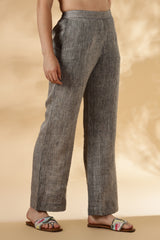 Grey Wide legged handwoven 100% linen trouser