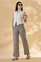 Grey Wide legged handwoven 100% linen trouser