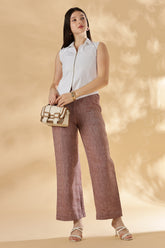 Salmon pink wide legged handwoven 100% linen trouser