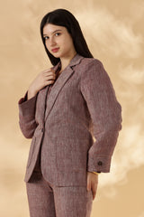 Handwoven Linen Salmon Red collared Blazer