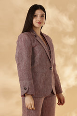 Handwoven Linen Salmon Red collared Blazer