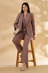 Handwoven Linen Salmon Red collared Blazer