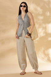 Handwoven Linen Grey collared Waist Coat with Pads