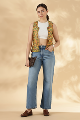 Kota Doria Yellow Cover up Sheer Vest