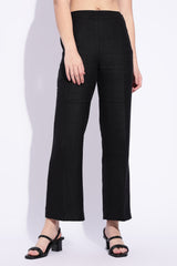 Black pure linen Wide legged trousers