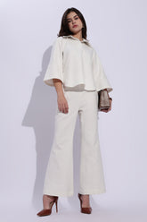 White Cotton canvas bootcut trousers