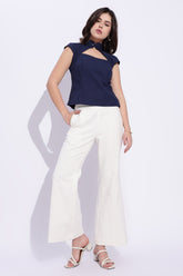 Mandarin style fitted cotton x Linen Indigo Blue top