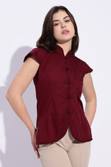 Pure Cotton Mandarin style Maroon top