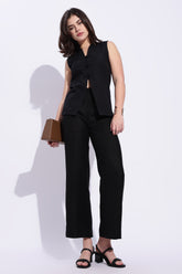 Mandarin style cotton black sleeveless top