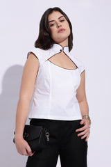 Mandarin style fitted cotton white top