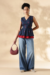 Red and Blue handwoven Jamdani Cotton Layered top