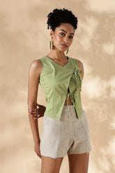 Green Stretch khadi style Tie-Up top