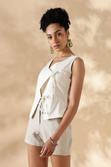 Cream Stretch khadi style Tie-Up top