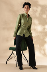 Fitted Cotton Silk Green Shirt