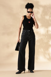 Black heart Hand embroidered Cotton Tank Top