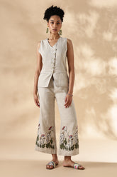 MABA Linen Waistcoat and Embroidered Pant Co-ord set - Beige