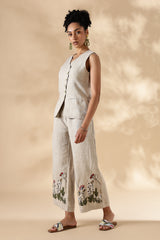 MABA Linen Waistcoat and Embroidered Pant Co-ord set - Beige