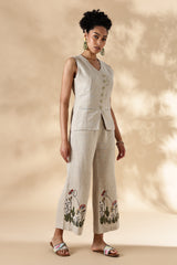 MABA Linen Waistcoat and Embroidered Pant Co-ord set - Beige