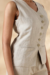 MABA Linen Waistcoat and Embroidered Pant Co-ord set - Beige