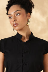 Black khadi Cotton Cheongsam style top