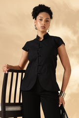 Black khadi Cotton Cheongsam style top