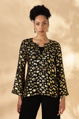 Sheer Black and gold Silk Jacquard Tunic with Bell sleeves ( Made with upcycled Saree fabric )