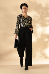 Sheer Black and gold Silk Jacquard Tunic with Bell sleeves ( Made with upcycled Saree fabric )