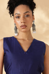 Silk x Cotton Blue Layered fitted top with Kalamkari borders