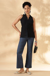 Blue Stretch khadi style wide legged trousers