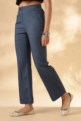 Blue Stretch khadi style wide legged trousers