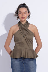 Olive Halter Scarf Khadi Cotton Top