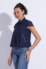 Blue Cotton Linen Cape Top