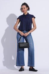 Blue Cotton Linen Cape Top