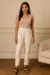MABA Linen Striped Pant - Beige