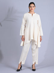 Maba Cotton Ivory Asymetrical High-low Co-ord set