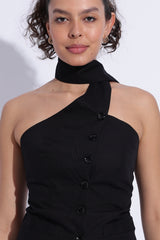 Scarf Neck Tailored Top – Black