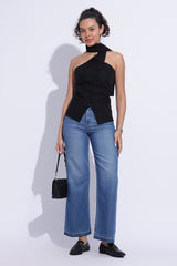 Scarf Neck Tailored Top – Black