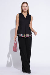 Black Pleated Kalamkari Top