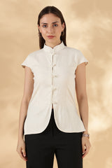 Cream Stretch khadi Mandarin style top