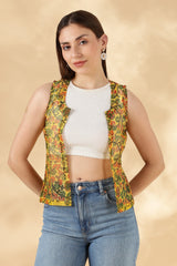 Kota Doria Yellow Cover up Sheer Vest