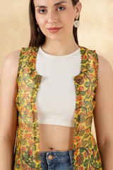 Kota Doria Yellow Cover up Sheer Vest