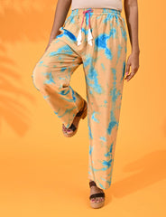 blue, blue pant, blue trouser, blue bottom wear, Mustard, Mustard pant, Mustard trouser, Mustard bottom wear Silk, Silk pant, Silk trouser, Silk bottom wear Pant, Trouser, Casual wear, Bottom Wear, Silk, Tie and dye pants, Elasticated