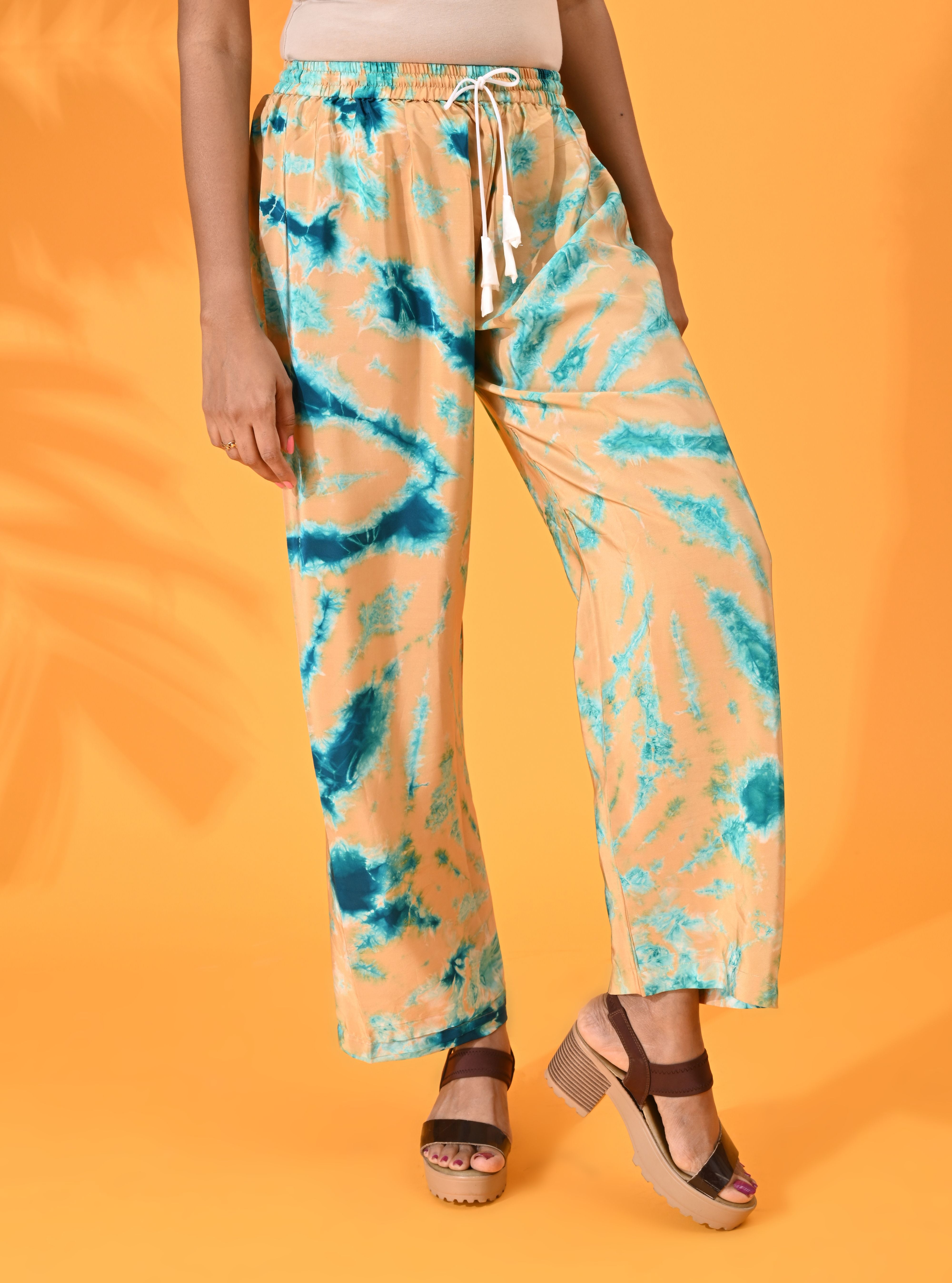 blue, blue pant, blue trouser, blue bottom wear, Mustard, Mustard pant, Mustard trouser, Mustard bottom wear Silk, Silk pant, Silk trouser, Silk bottom wear Pant, Trouser, Casual wear, Bottom Wear, Silk, Tie and dye pants, Elasticated