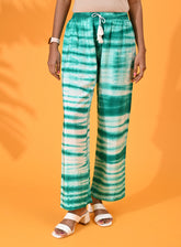 Green, Green pant, Green trouser, Green bottom wear, White, White pant, White trouser, White bottom wear Silk, Silk pant, Silk trouser, Silk bottom wear Pant, Trouser, Casual wear, Bottom Wear, Shibori Printt