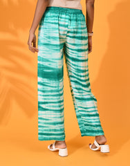 Green, Green pant, Green trouser,  Green bottom wear, White, White pant, White trouser, White bottom wear Silk, Silk pant, Silk trouser, Silk bottom wear Pant, Trouser, Casual wear, Bottom Wear, Shibori Print