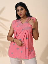 Pink, Pink tops, Pink blouse, Top wear, Cotton, Cotton Top, Cotton Blouse, Sleeveless, V-neck, Casual wear, Cotton Pink top,