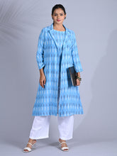Maba Cotton Trench Coat Co-ord Set in Blue Ikkat pattern