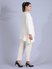 Maba Cotton Ivory Asymetrical High-low Co-ord set