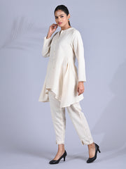 Maba Cotton Ivory Asymetrical High-low Co-ord set